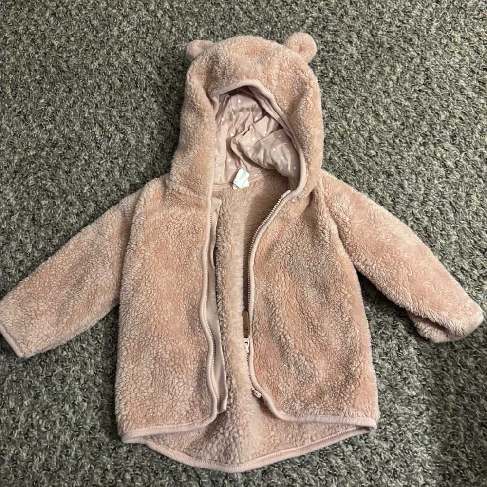 H&M 9 Months Kids Pink Fleece Hoodie with Ears